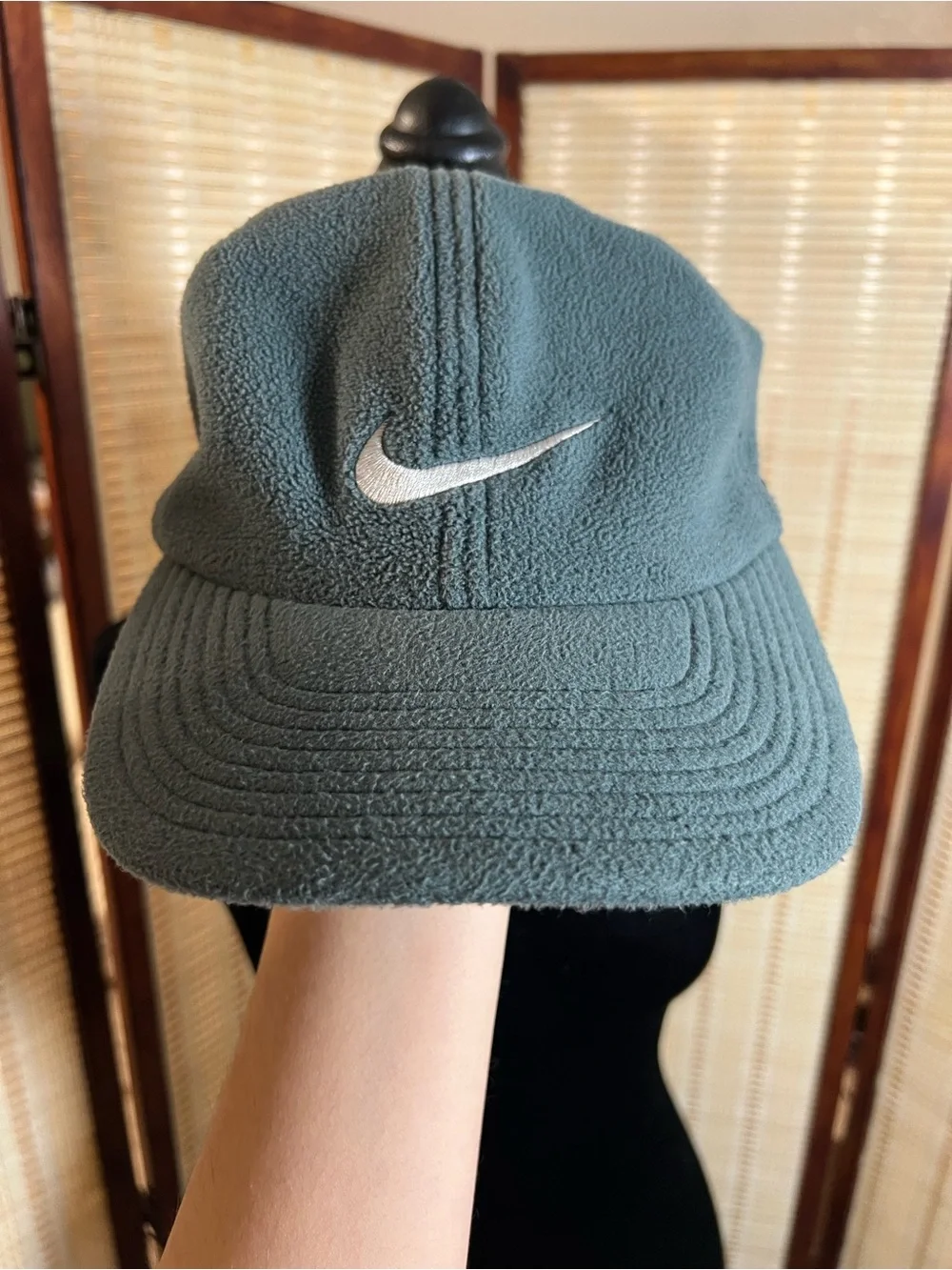 Vintage Nike Therma FIT Fleece Ear Flap Hat Cap Grey Swoosh Winter Y2K 90s